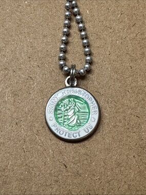 Saint Christopher Green & White Small Get Back Pendant Necklace